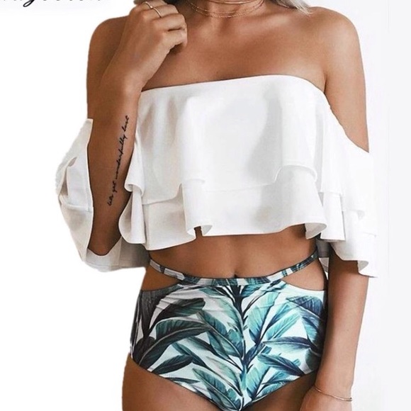 Bardot top high waisted bikini set - Picture 2 of 4